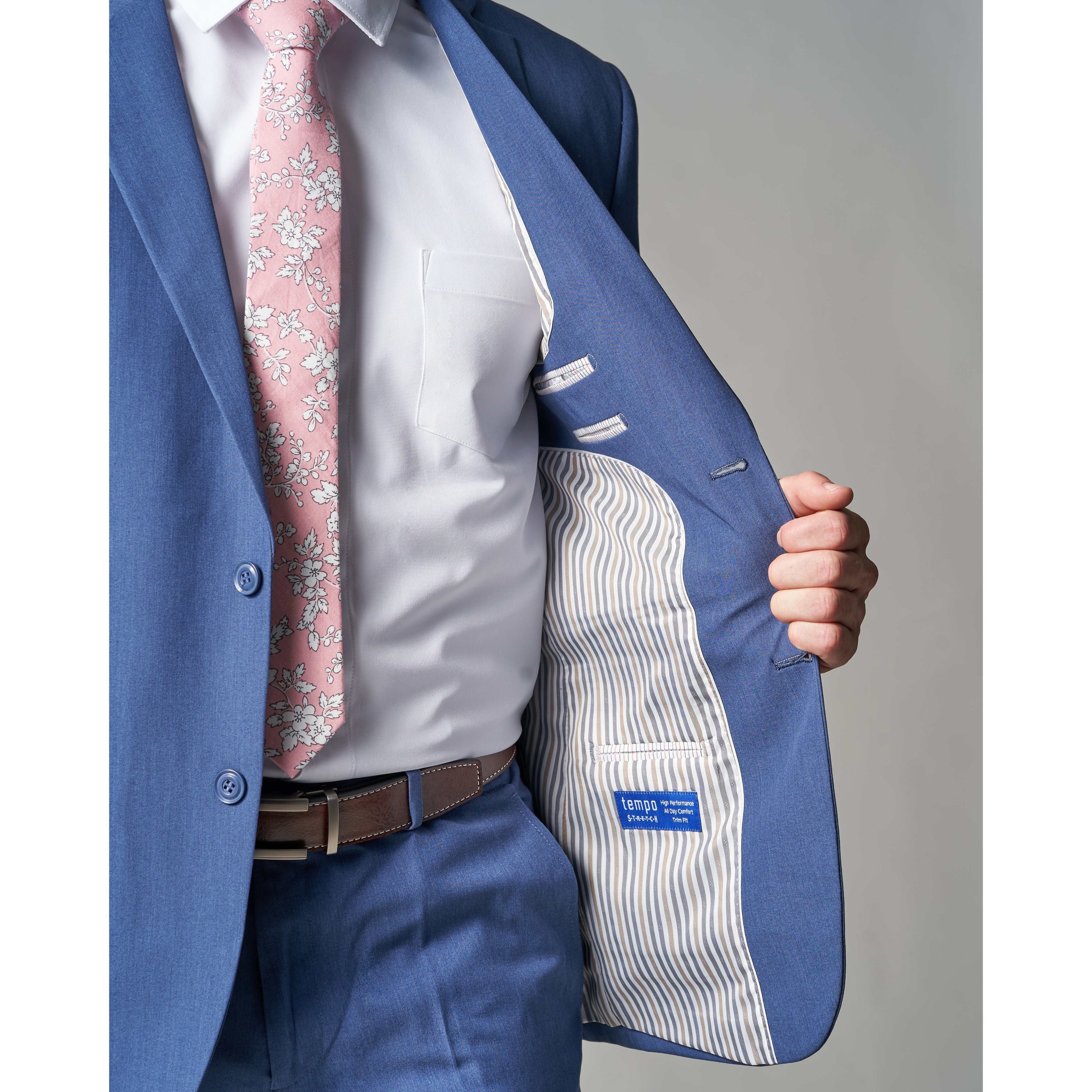 Powder Blue Tempo Stretch Slim Fit 1-Pant Suit